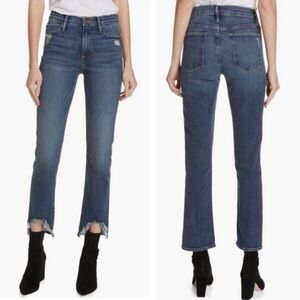 FRAME Denim Le High Straight Distressed Rue Chewed Hem Jeans